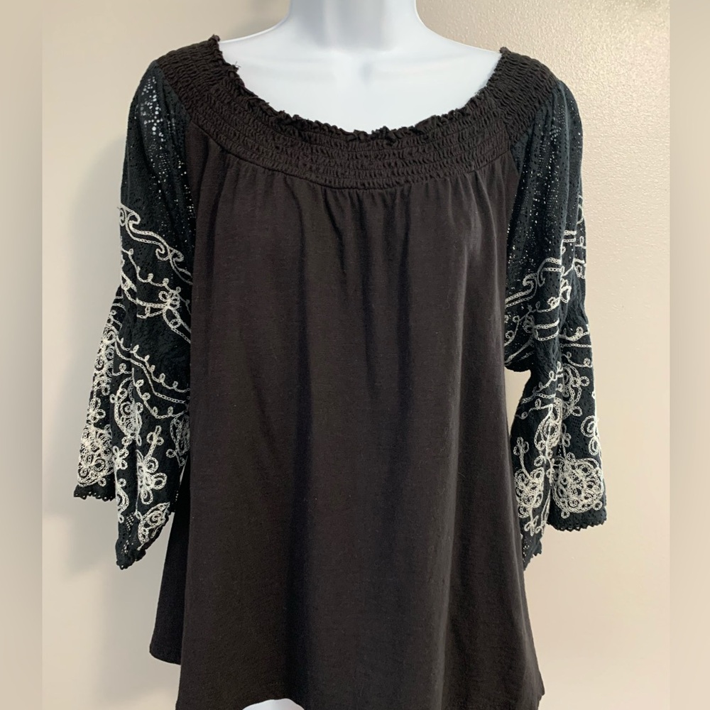 Free People Embroidered On/Off Shoulder Top